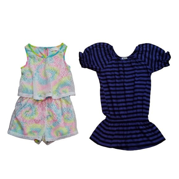 Girls Two-piece Bundle Dressy Top / Romper Size 10-12 Tye Dye /Stripes - Picture 2 of 13